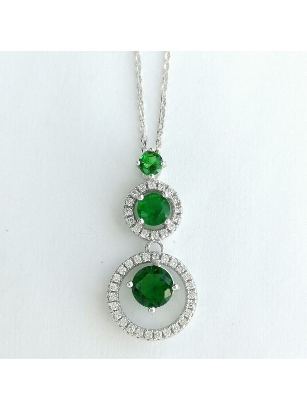 Lab Created Emerald CZ Sterling Silver Pendant Necklace 🆕